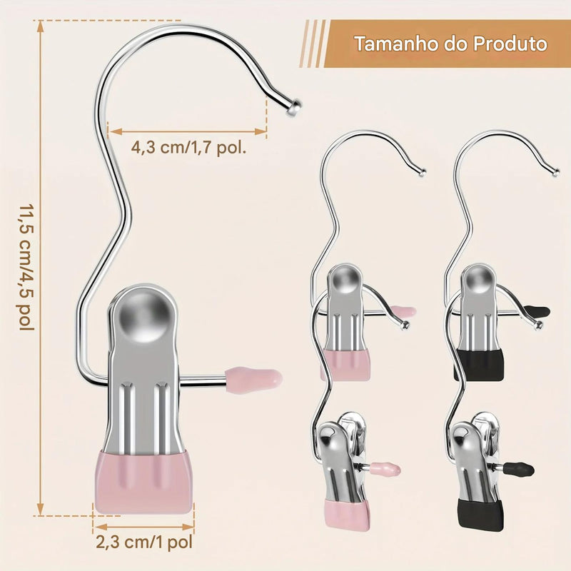 Clips Organizadores com Gancho 2 em 1 em Aço Inox