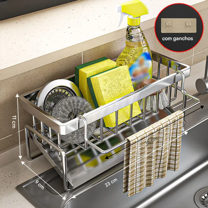 Organizador de Pia Telescópico InoxClean - Bancada Seca e Organizada